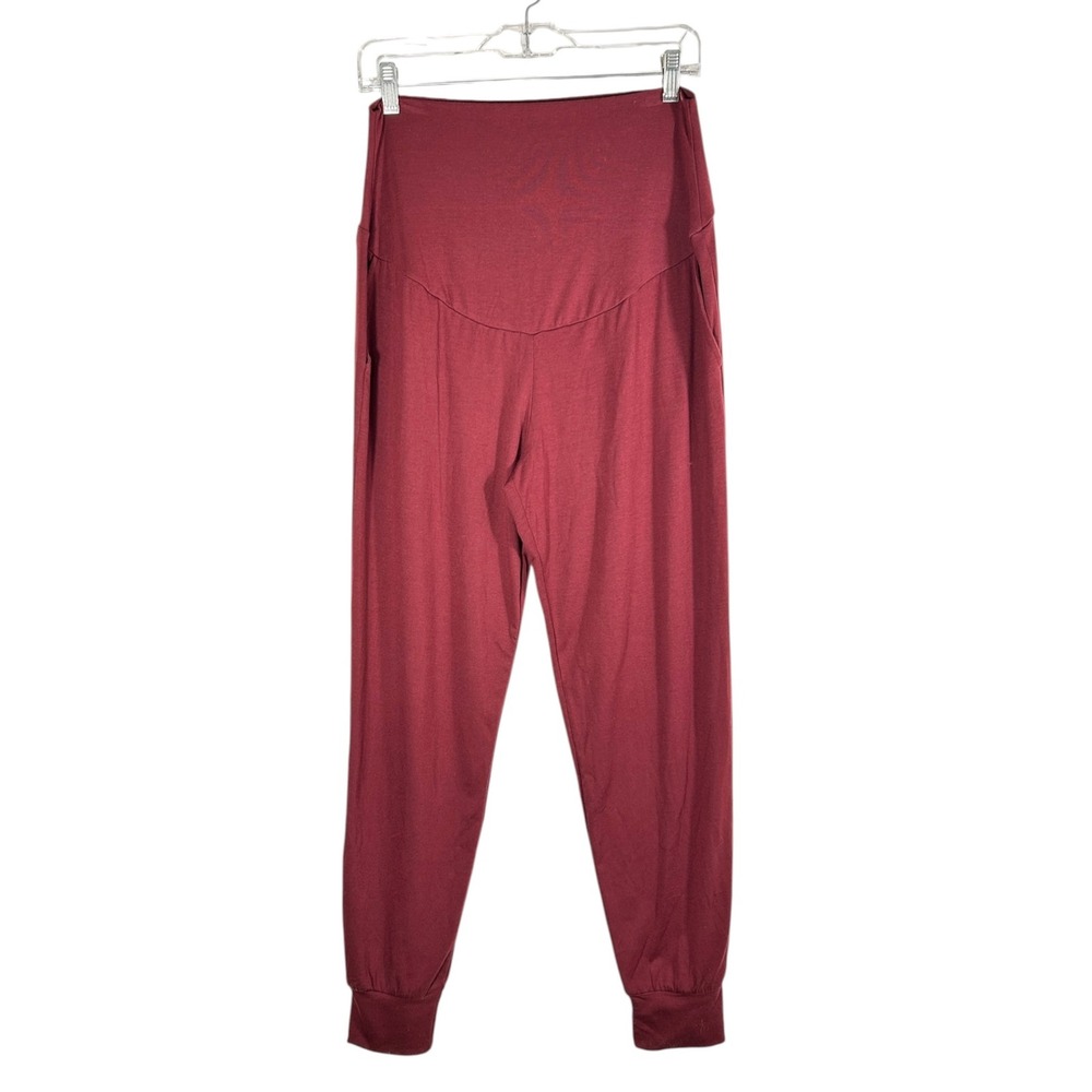 Maternity Joggers Burgundy High Waisted Over The Bump Lounge Pants Medium